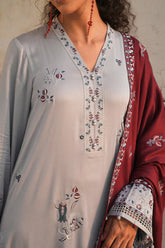 IMAGE - 3PC DHANAK EMBROIDERED SHIRT WITH DHANAK EMBROIDERED SHAWL AND TROUSER - HZG2447